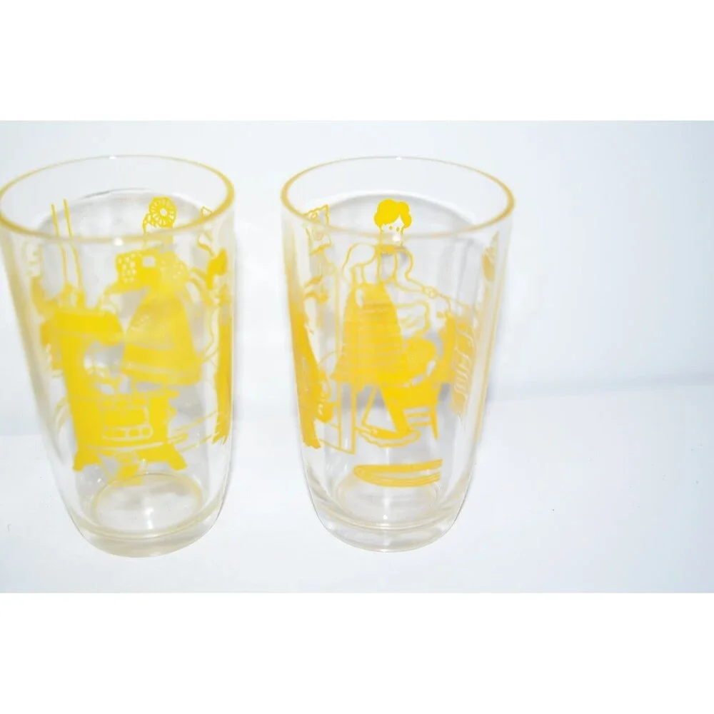 Vtg Swanky‎ Swig Glasses Yellow Bustling Betty Kraft Cheese Spread Hazel Atlas